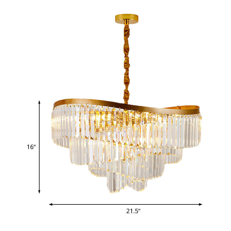 Modern Gold 10-Head Tiered Led Crystal Pendant Chandelier Light For Living Room Lighting