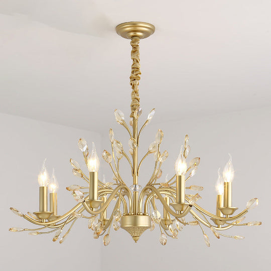 Modern Crystal Pendant Chandelier - Brass Hanging Light With Candle Bulbs 22’/27.5’/31.5’ W
