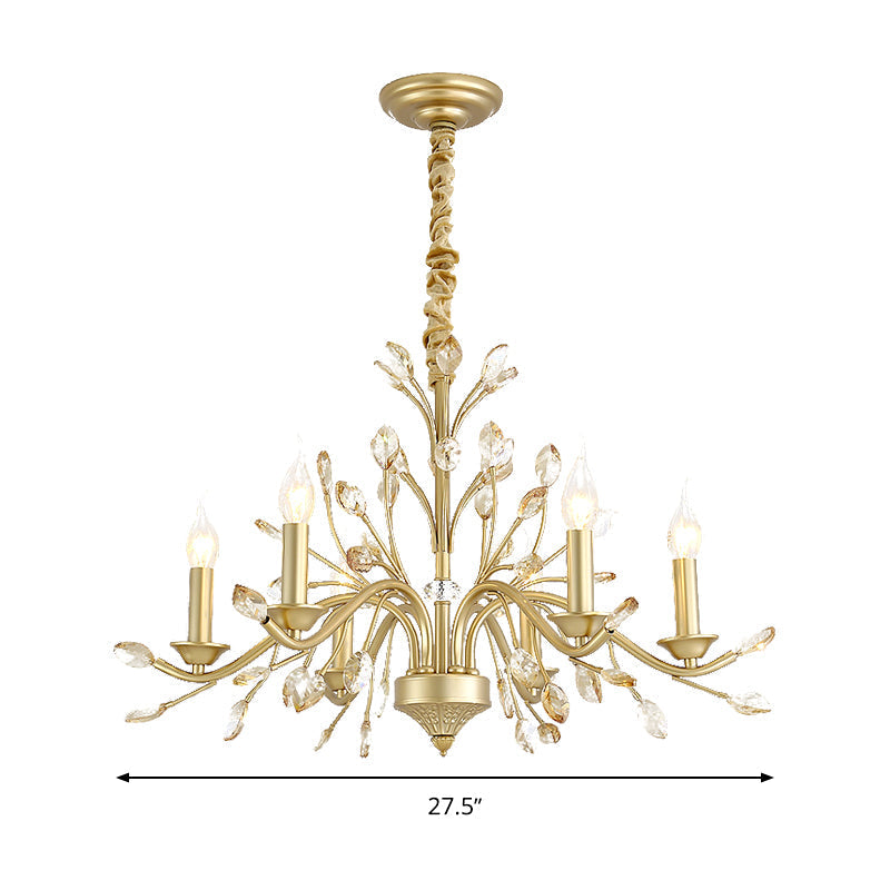 Modern Crystal Pendant Chandelier - Brass Hanging Light With Candle Bulbs 22’/27.5’/31.5’ W