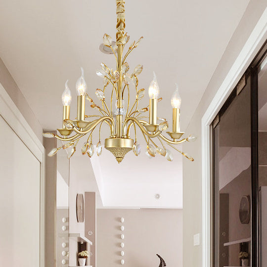 Modern Crystal Pendant Chandelier - Brass Hanging Light With Candle Bulbs 22’/27.5’/31.5’ W