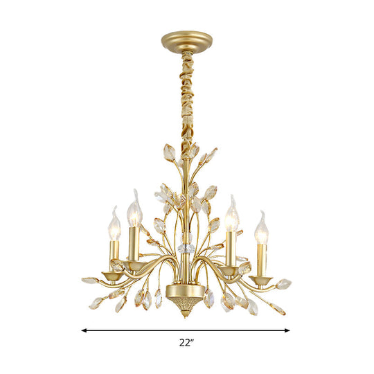 Modern Crystal Pendant Chandelier - Brass Hanging Light With Candle Bulbs 22’/27.5’/31.5’ W