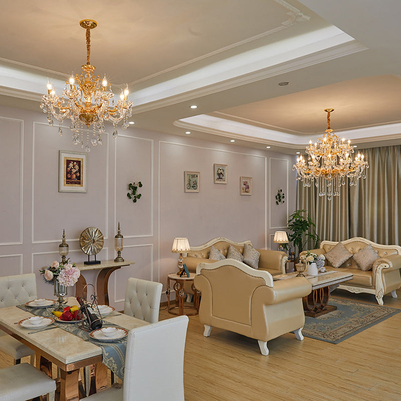 Modern Gold Candelabra Chandelier Light With Crystal Accents - 8 Metal Pendant Heads