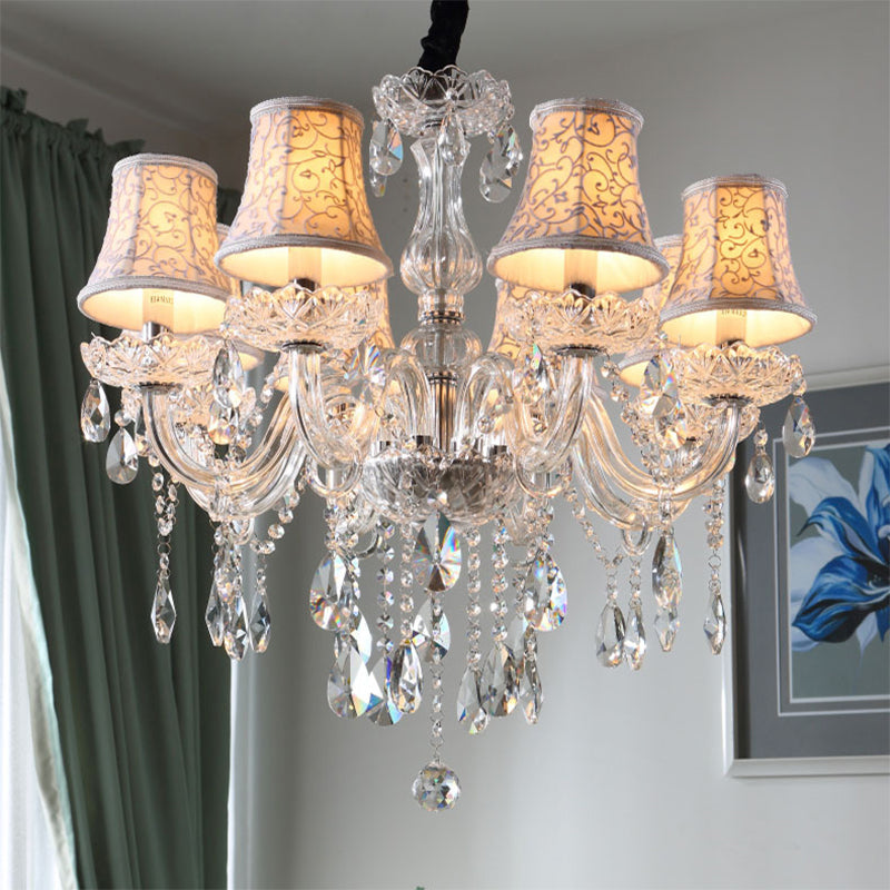 Clear Crystal Modernist Bell Ceiling Chandelier With 6/8 Bulbs - Living Room Pendant Lamp In Beige