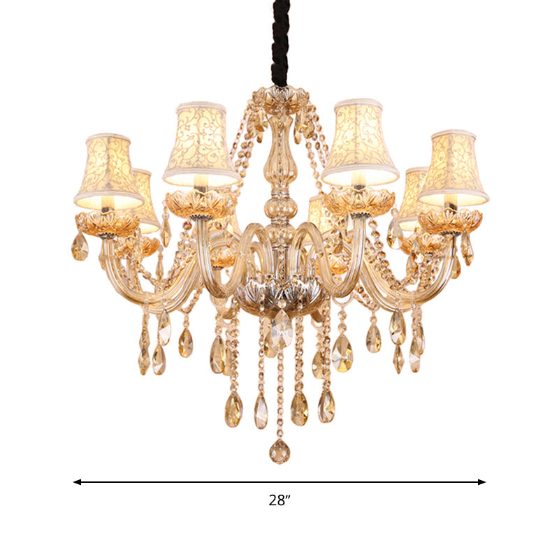 Clear Crystal Modernist Bell Ceiling Chandelier With 6/8 Bulbs - Living Room Pendant Lamp In Beige