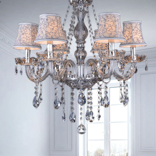 Clear Crystal Modernist Bell Ceiling Chandelier With 6/8 Bulbs - Living Room Pendant Lamp In Beige