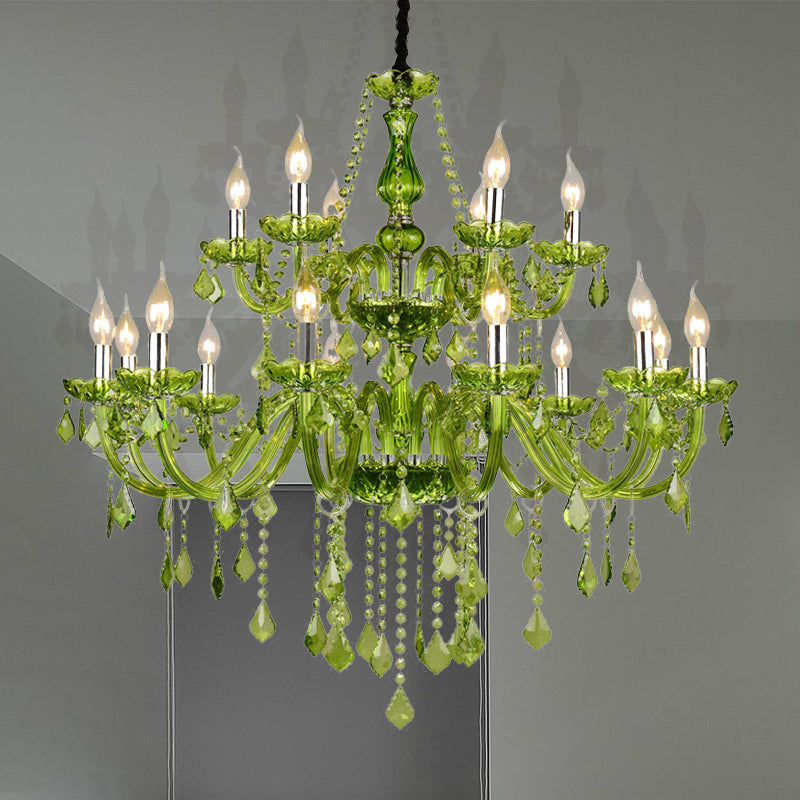 Modern Crystal Candle Chandelier - Green Pendant Lighting For Bedroom (6/18 Lights) 23’’/37.5’’ W