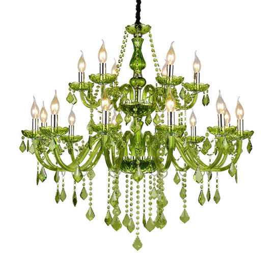 Modern Crystal Candle Chandelier - Green Pendant Lighting For Bedroom (6/18 Lights) 23’’/37.5’’ W