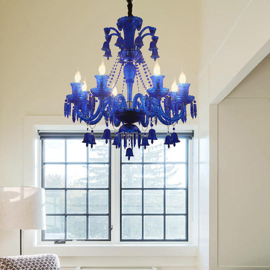 Modern Blue Crystal Pendant Chandelier Light - 8 Heads Living Room Lighting