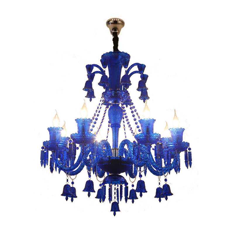 Modern Blue Crystal Chandelier Pendant Light With 8 Heads For Living Room