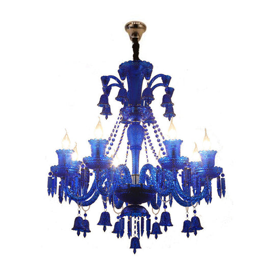 Modern Blue Crystal Pendant Chandelier Light - 8 Heads Living Room Lighting