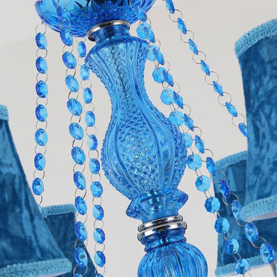 Modern Crystal Pendant Chandelier Blue Hanging Light 6/18 Bulbs Candle/Bell Design 23.5’’/37.5’’ W