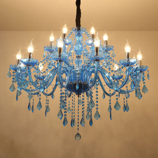 Modern Crystal Pendant Chandelier Blue Hanging Light 6/18 Bulbs Candle/Bell Design
