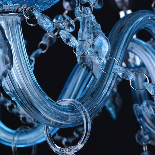 Modern Crystal Pendant Chandelier With Blue Hanging Light - 6/18 Bulbs Candle/Bell Design