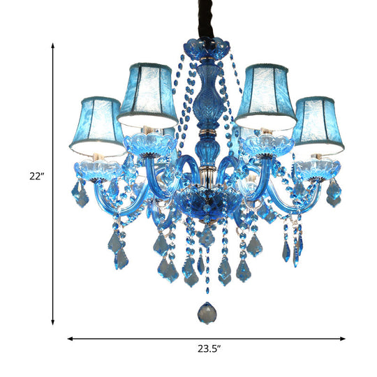 Modern Crystal Pendant Chandelier With Blue Hanging Light - 6/18 Bulbs Candle/Bell Design