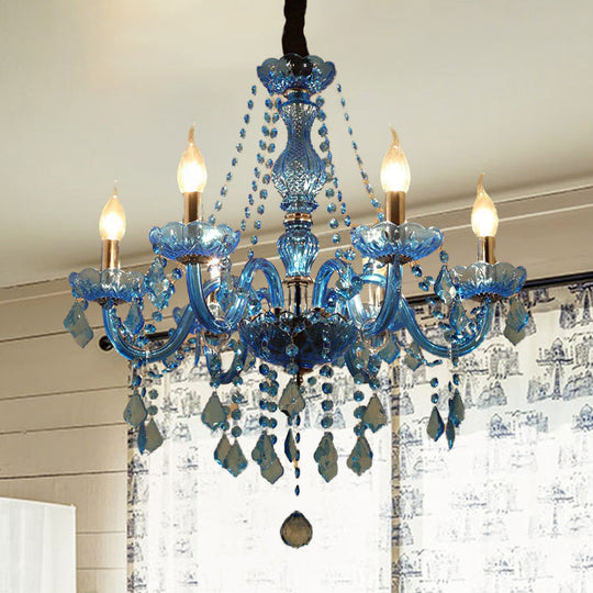Modern Crystal Pendant Chandelier Blue Hanging Light 6/18 Bulbs Candle/Bell Design