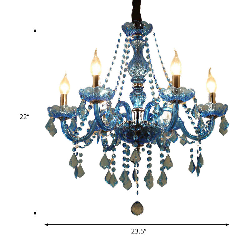 Modern Crystal Pendant Chandelier Blue Hanging Light 6/18 Bulbs Candle/Bell Design 23.5’’/37.5’’ W