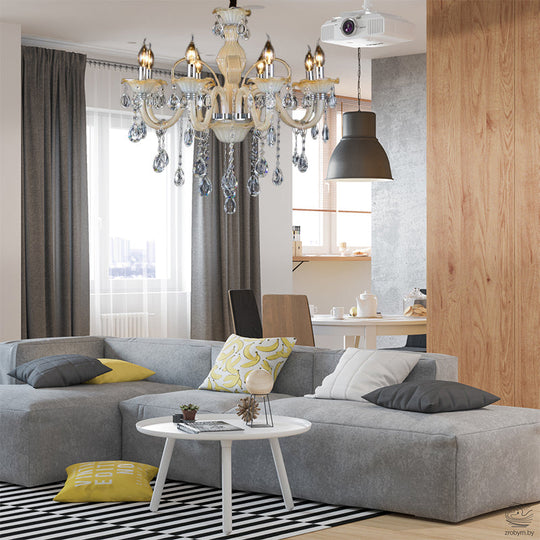 Modern 6/8/18-Light Faceted Crystal Candle Chandelier - Tan Ceiling Lamp For Living Room Multiple