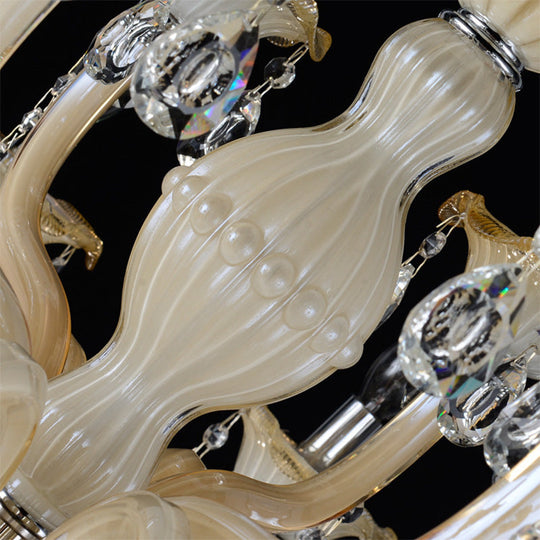Modern 6/8/18-Light Faceted Crystal Candle Chandelier - Tan Ceiling Lamp For Living Room Multiple