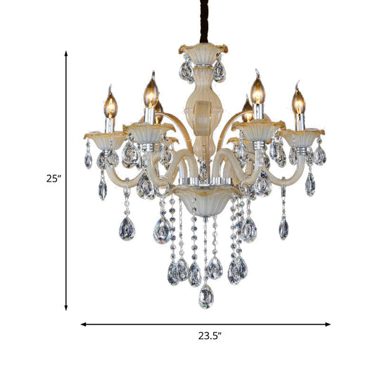 Modern 6/8/18-Light Faceted Crystal Candle Chandelier - Tan Ceiling Lamp For Living Room Multiple