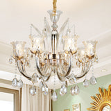 Modern Amber Chandelier Light With Floral Glass Shade - 6/8 Bulbs 23.5/27.5 W / 27.5