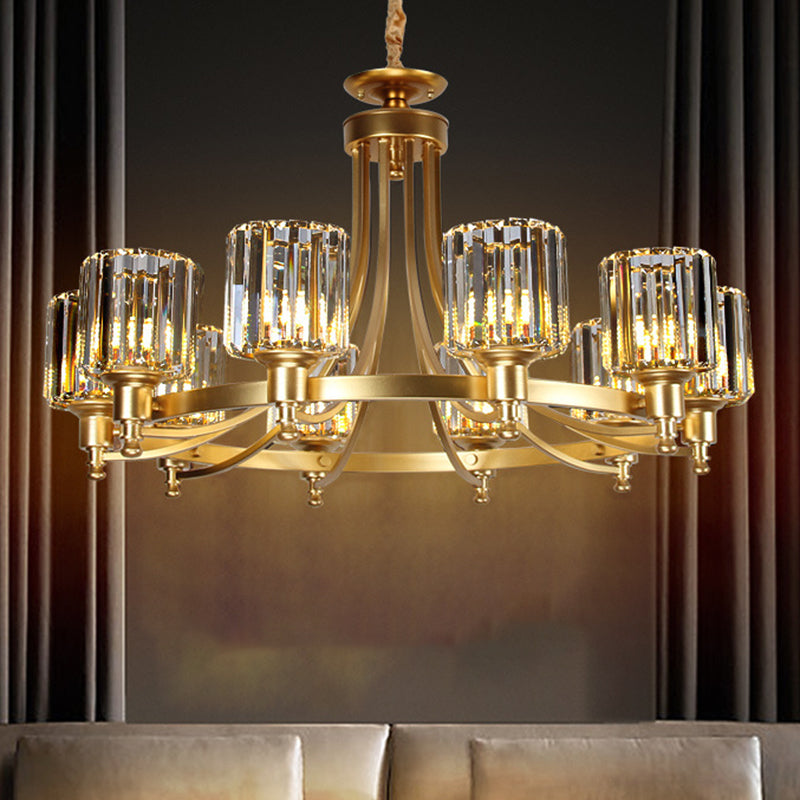 Postmodern Crystal Rod Pendant Light With 10 Black/Brass Heads