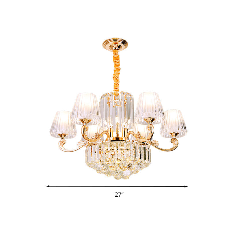 Postmodern Empire Shaped Crystal Rod Pendant Chandelier - 6/8/10 Heads Gold Suspension Light