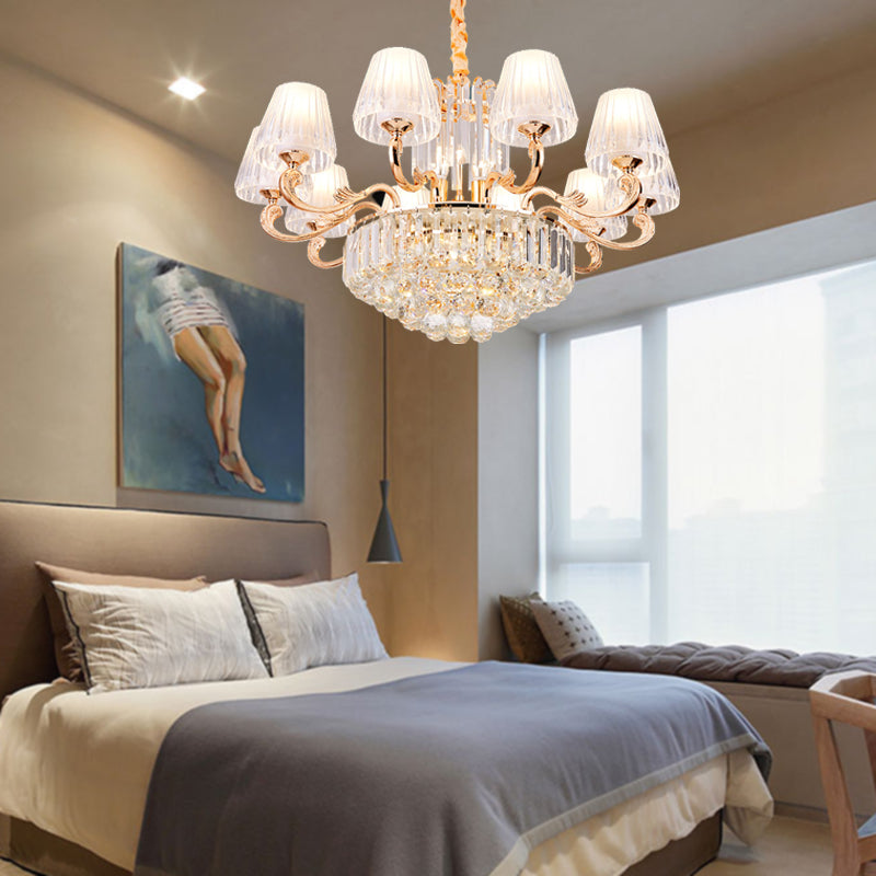 Postmodern Empire Shaped Crystal Rod Pendant Chandelier - 6/8/10 Heads Gold Suspension Light