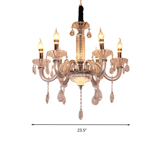 Contemporary Crystal Drop Candelabra Hanging Lamp - 6/8 Heads 23.5’/31.5’ Wide Silver Pendant