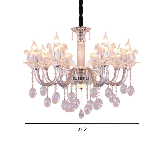 Contemporary Crystal Drop Candelabra Hanging Lamp - 6/8 Heads 23.5’/31.5’ Wide Silver Pendant