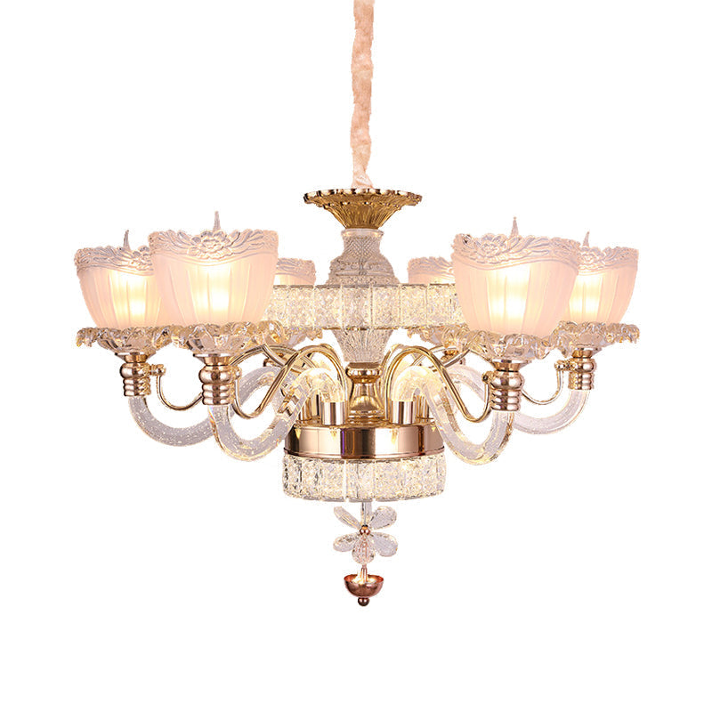 Modern Clear Crystal Ceiling Light - Rose Gold Bowl Chandelier With 6 Heads