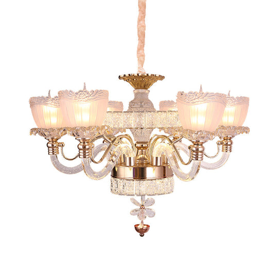 Modern Clear Crystal Ceiling Light - Rose Gold Bowl Chandelier With 6 Heads