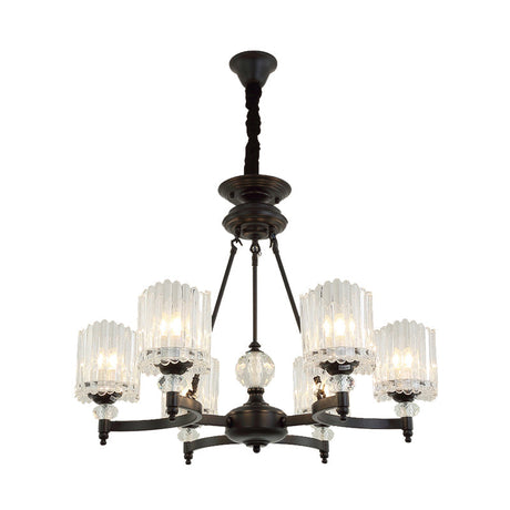 Contemporary Black Suspension Lighting - Crystal Rod Hanging Lamp Kit With Multiple Head Options And