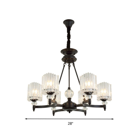 Contemporary Black Suspension Lighting - Crystal Rod Hanging Lamp Kit With Multiple Head Options And