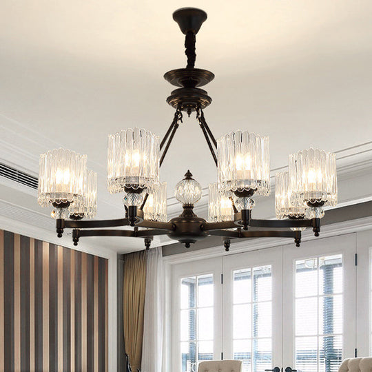 Contemporary Black Cylinder Suspension Lighting With Crystal Rods - 6/8/10 Heads Hanging Lamp Kit