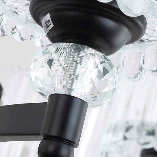 Contemporary Black Cylinder Suspension Lighting With Crystal Rods - 6/8/10 Heads Hanging Lamp Kit