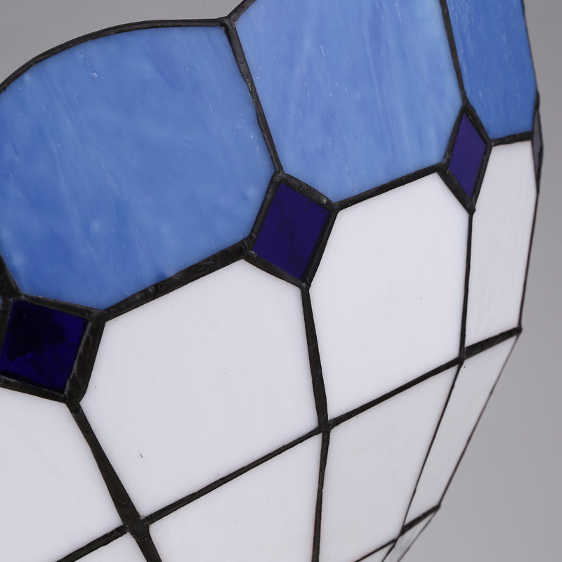 Blue Stained Glass Ceiling Light - 12’/16’ Wide Bowl Semi Flush Mount Mediterranean Style