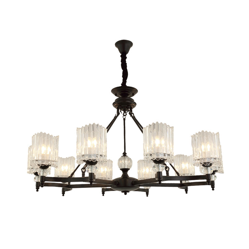 Contemporary Black Suspension Lighting - Crystal Rod Hanging Lamp Kit With Multiple Head Options And