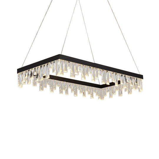 Modern Crystal Block Led Black Chandelier Lighting - Rectangle Hanging Light In 16’/23.5’ Width