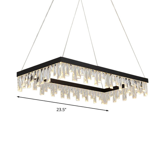 Modern Crystal Block Led Black Chandelier Lighting - Rectangle Hanging Light In 16’/23.5’ Width