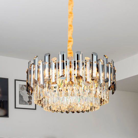 Postmodern Brass Chandelier - Beveled Crystal Drum Pendant Light Kit (10 Heads)
