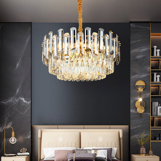 Postmodern Drum Crystal Pendant Light Kit With 10 Brass Chandelier Heads