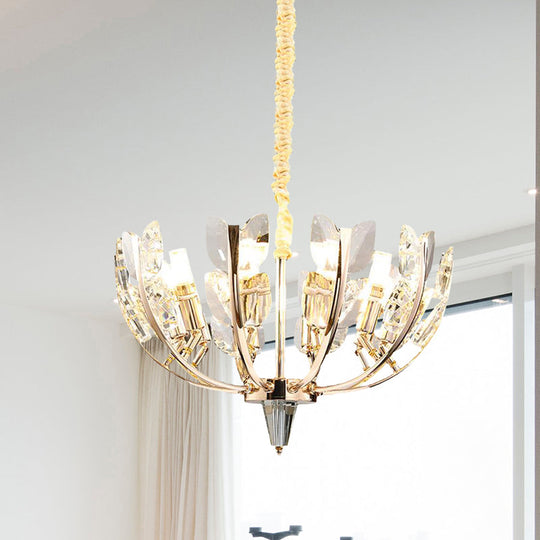 Curved Arm Hanging Ceiling Light With Leaf Crystal Accents - 8/10 Head Chandelier Lamp For Modern