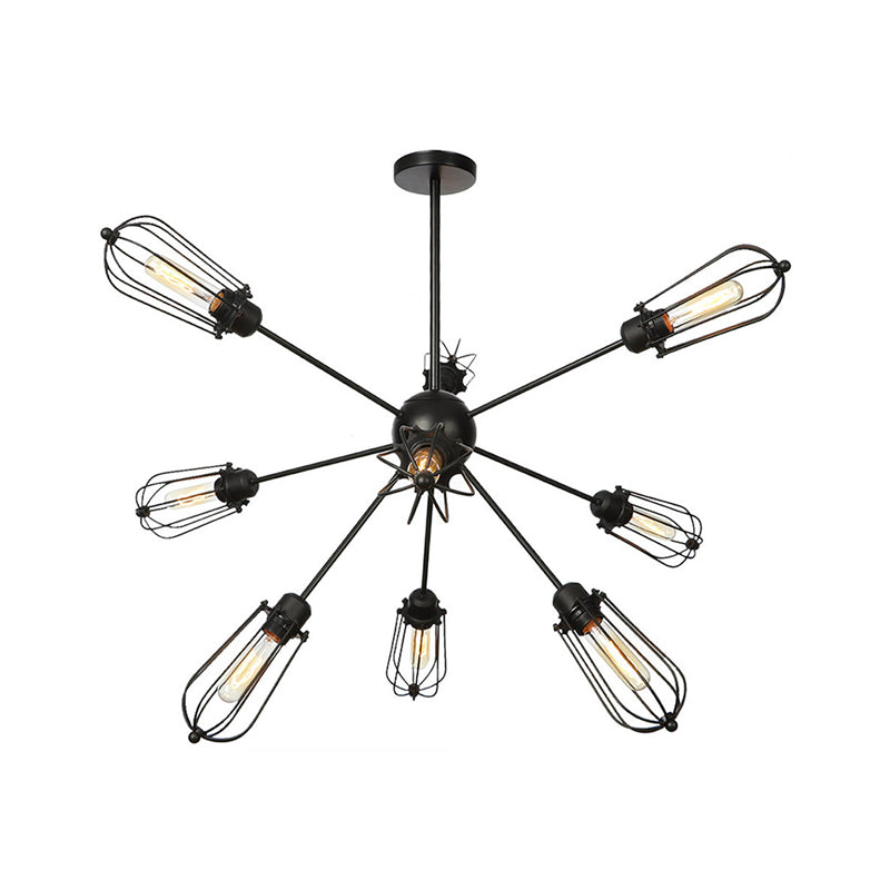 Warehouse Style Metal Bulb Cage Chandelier - Black Hanging Lamp With 9/12/15 Heads For Living Room