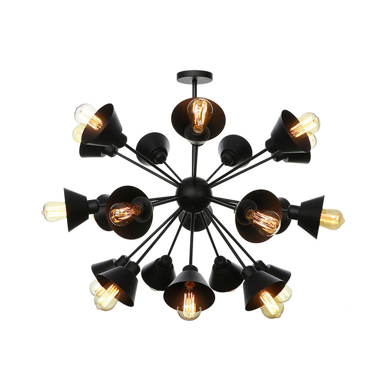 Industrial Stylish Metal Hanging Lamp With Sputnik Design - Cone Shade 9/12/15 Lights Black