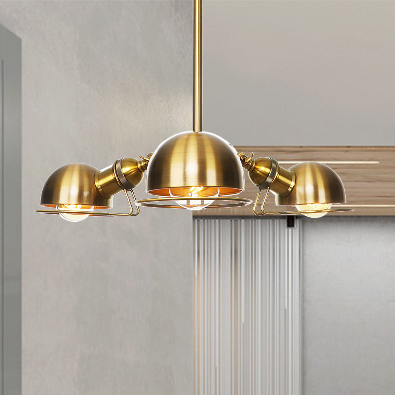 Industrial Style Domed Pendant Light With Wire Frame 3-Bulbs Black/Brass Finish