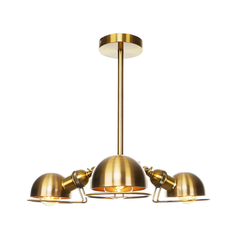 Industrial Style Domed Pendant Light With Wire Frame 3-Bulbs Black/Brass Finish