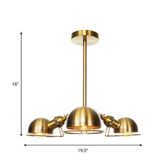 Industrial Style Domed Pendant Light With Wire Frame 3-Bulbs Black/Brass Finish