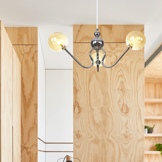 Industrial 3-Head Hanging Chandelier With Amber/Clear Glass Shades - Black/Chrome Finish Orbit