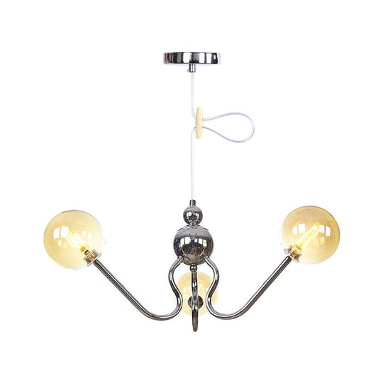 Industrial 3-Head Hanging Chandelier With Amber/Clear Glass Shades - Black/Chrome Finish Orbit