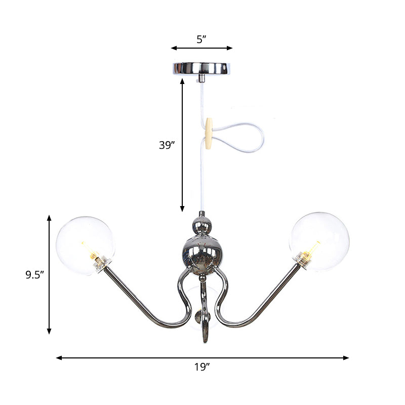 Industrial 3-Head Hanging Chandelier With Amber/Clear Glass Shades - Black/Chrome Finish Orbit